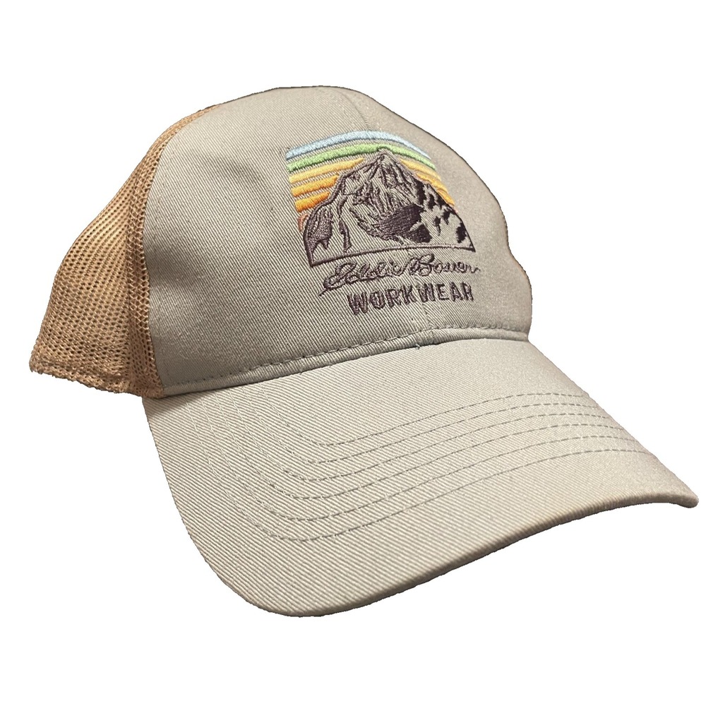 Vintage Eddie‎ Bauer Work Wear Snapback Hat Cap Khaki & beige Unisex Patch